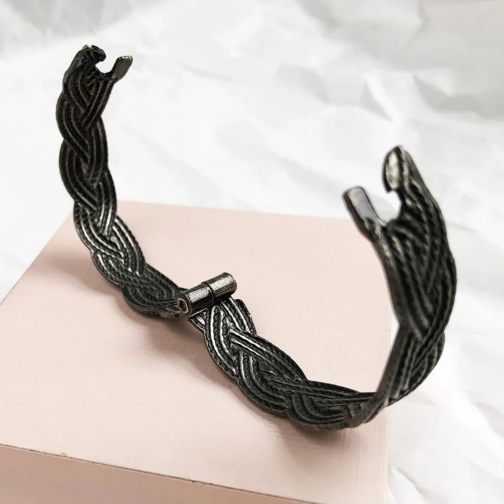 Wide metal rustic bangle, wicker bracelet bangle, stylish jewelry gift